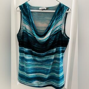 Calvin Klein Teal and Black Striped Blouse